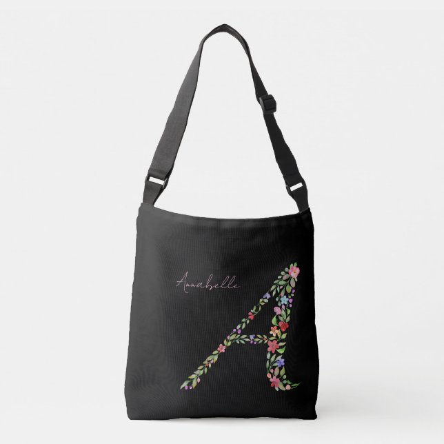 Sac Ajustable Aquarelle Florale Élégante Lettre A (Devant)