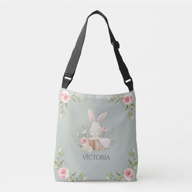 Sac Ajustable Aquarelle lapin personnalisé Sage vert (Devant)