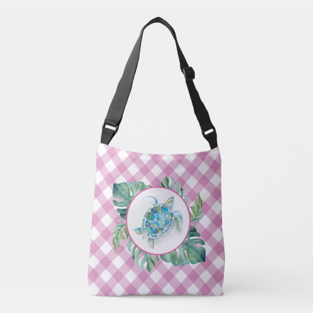 Sac Ajustable Aquarelle Tropicale Rose Cute Tortue de mer (Devant)