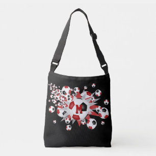 Sac Ajustable ballons de football noir rouge étoiles monogrammed
