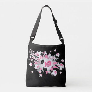 Sac Ajustable Ballons de football rose noir étoiles monogrammed