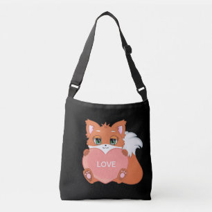 Sac Ajustable Bébé mignon renard avec coeur sur Black Crossbody 