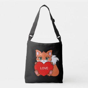 Sac Ajustable Bébé renard mignon avec cœur sur fond noir
