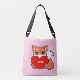 Sac Ajustable Bébé renard mignon avec cœur sur fond rose
