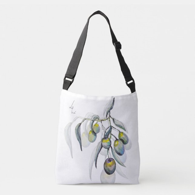 Sac Ajustable Belle Aquarelle de Branche d'Olivier Peint à la ma (Devant)