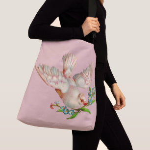 Sac Ajustable belle colombe blanche avec brindille dans la bouch