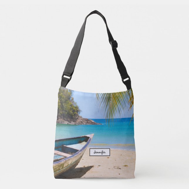 Sac Ajustable Belle plage tropicale avec bateau à rames (Devant)