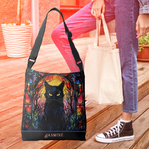 Sac Ajustable Black Cat Vitrail Rouge Éffrayant