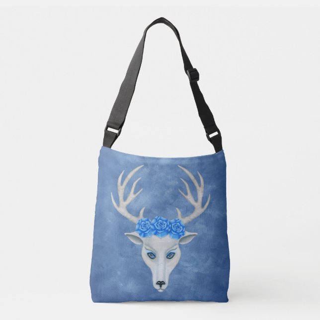 Sac Ajustable Bleu tête de cerf blanc yeux Antlers Big Blue Rose (Devant)