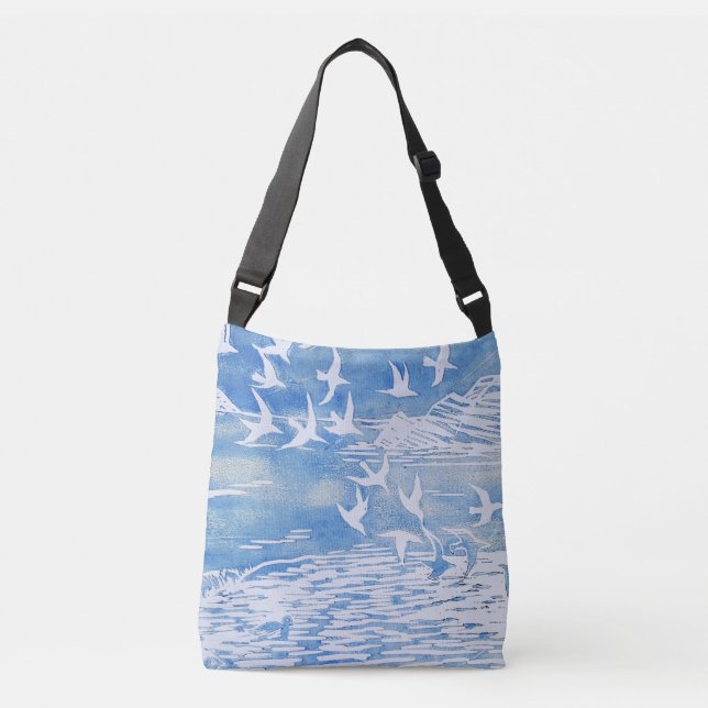 Sac Ajustable Blue Coast Birds Moderne Aquarelle Art (Devant)