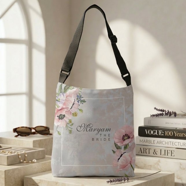 Sac Ajustable Blush Poppy Floral Bride | Elegant Personalized (Créateur téléchargé)