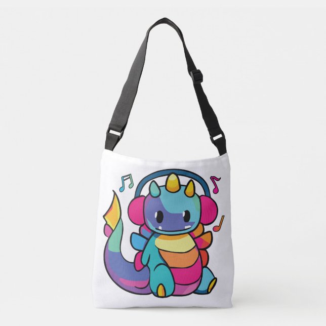 Sac Ajustable Bon dragon avec écouteurs écoutant de la musique. (Devant)