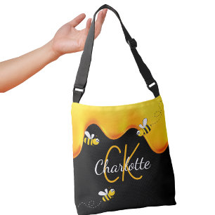 Sac Ajustable Bumble abeilles miel goutte de monogramme noir or 