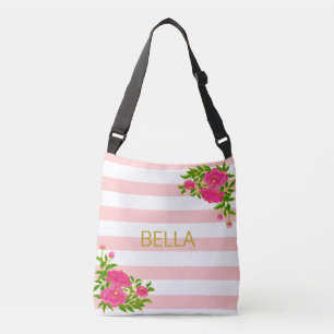 Sac Ajustable Calligraphie dorée sur fond rayé rose et blanc