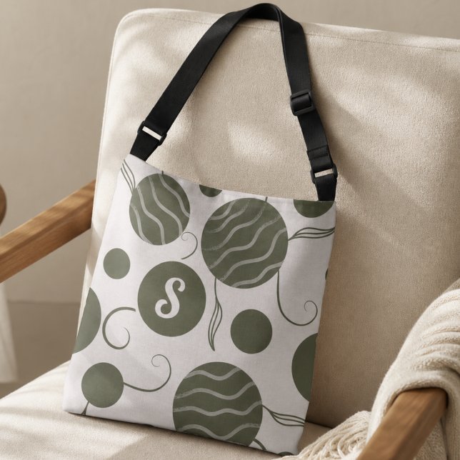 Sac Ajustable Cercle de monogramme vert olive (Wavy circles, crisp contrast, and a splash of garden vibes, this bag’s ready for your next outing.)