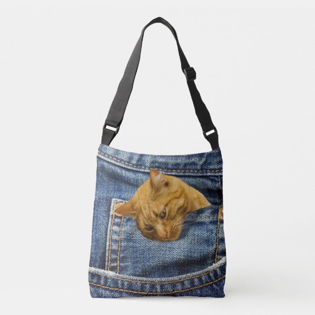 Sac Ajustable Chat mignon en jean poche illusion drôle (Devant)