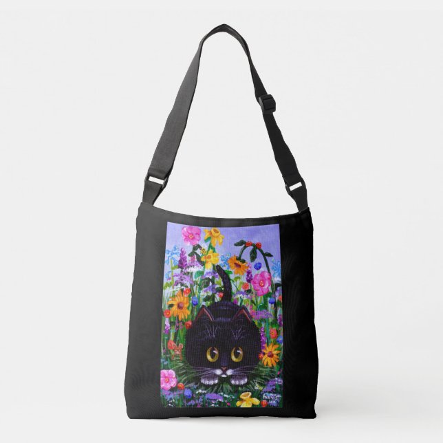Sac Ajustable Chat noir blanc et fleurs été (Devant)