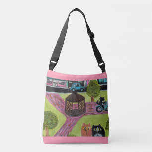 Sac Ajustable Chats dans Town Park Folk Art amusant peinture