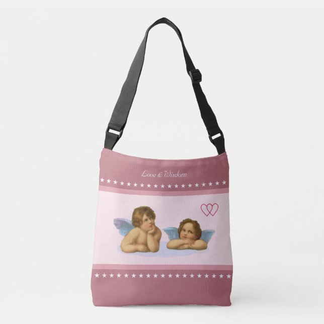 Sac Ajustable Cherubs mariages, Coeurs & Etoiles sur Rose Gold (Devant)