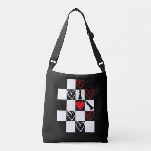 Sac Ajustable Chessboard Heart Valentines Day B&W