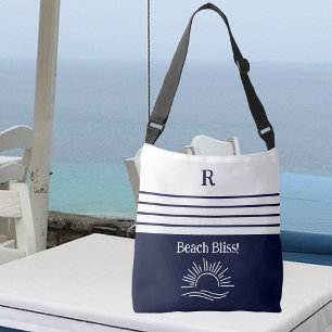 Sac Ajustable Chic Monogram Marine Côtière Blue Stripes Beach