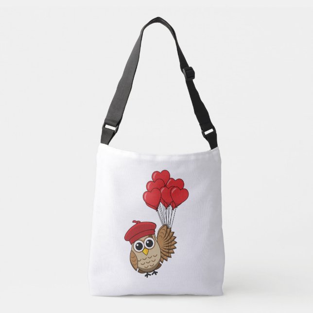 Sac Ajustable Chouette mignonne volant avec des ballons de coeur (Devant)