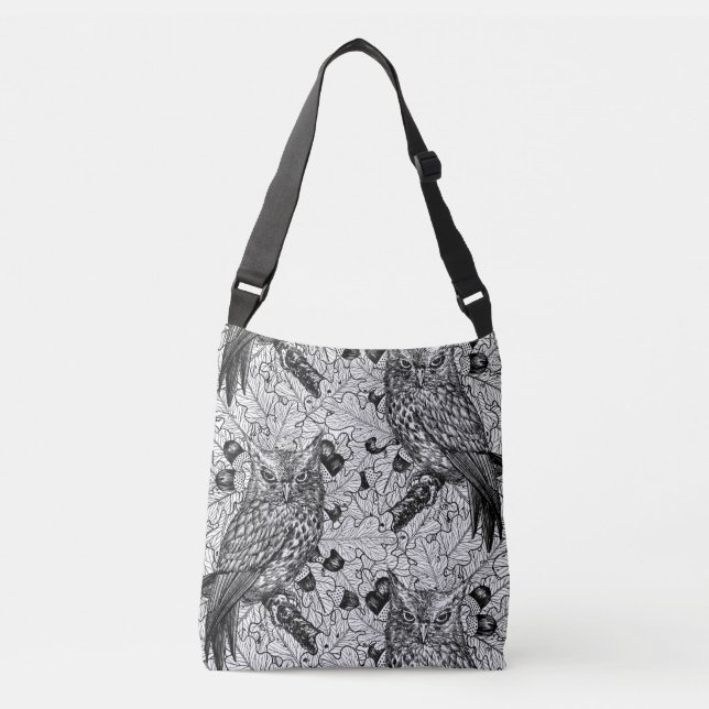 Sac Ajustable Chouettes dans le chêne, noir et blanc (Devant)