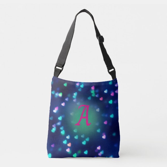 Sac Ajustable Coeurs bleu et rose sur Navy Blue Bokeh Fourre-tou (Devant)