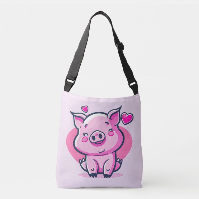 Sac Ajustable Coeurs de cochon rose joyeux Valentine Inspiré | (Devant)