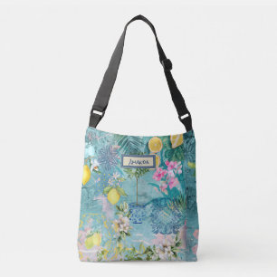 Sac Ajustable Collier chic bleu turquoise sicilien agrus floral