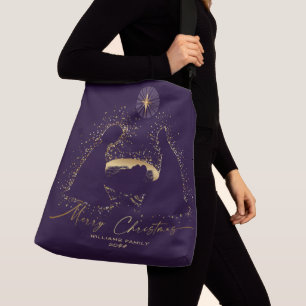Sac Ajustable Crèche de Noël Violet Or Nom Personnalisé