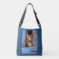 Cute chatte chatons dans la fenêtre bleue Vintage 