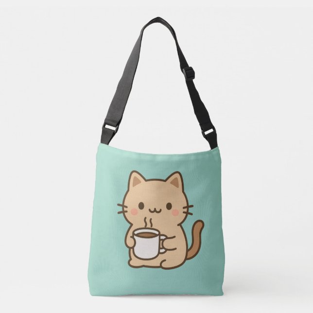 Sac Ajustable Cute Coffee Cat Kawaii Cozy Aesthetic Design (Devant)
