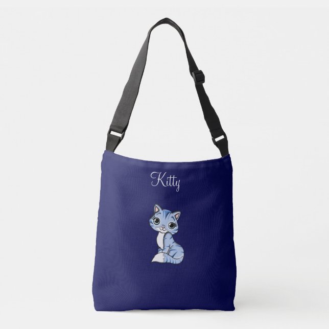 Sac Ajustable Cute tabby kitty cat sur marine bleu (Devant)