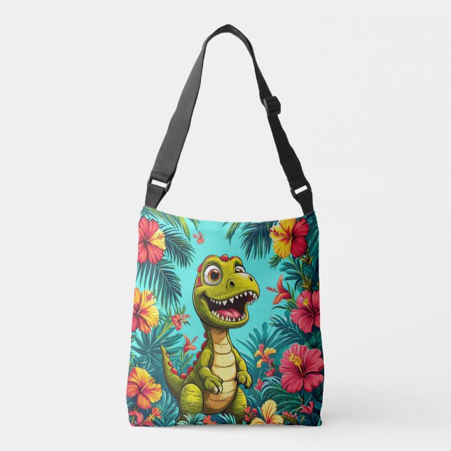 Sac Ajustable Dinosaure De Dessin Gai Avec Fleurs Tropicales (Devant)