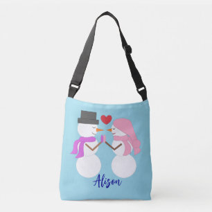 Sac Ajustable Douces Bonhommes de Neige Amoureux :  Bleu Clair