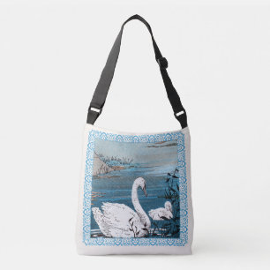 Sac Ajustable Elégant cygne mère blanc avec bébé dans Blue Lake