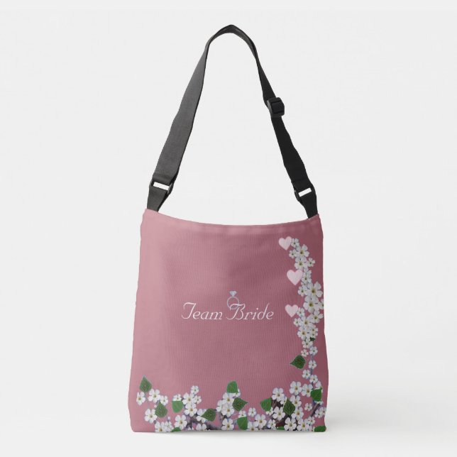 Sac Ajustable Élégant Équipe Mariée Fleurs sur Rose Gold (Devant)