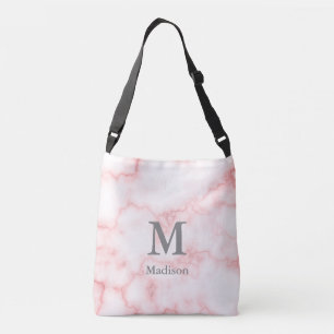Sac Ajustable Elegant Faux Pink Marble Gray Name & Monogram
