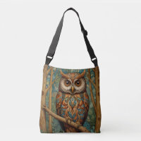 Élégant hibou rétro boho bohème bohème forêt verte