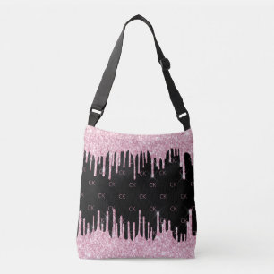 Sac Ajustable Élégant monogramme à gouttes rose noir