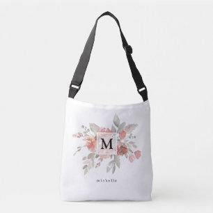 Sac Ajustable Élégant Monogramme floral rose pâle