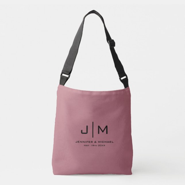 Sac Ajustable Élégant Monogramme initial Mariage Couple Rose Or (Devant)