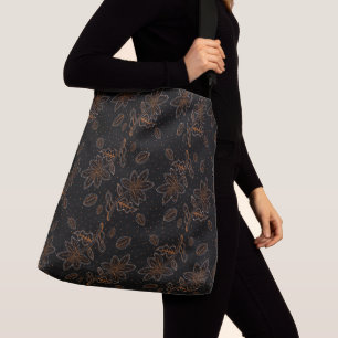 Sac Ajustable Élégant Motif Batik Floral Noir & Or
