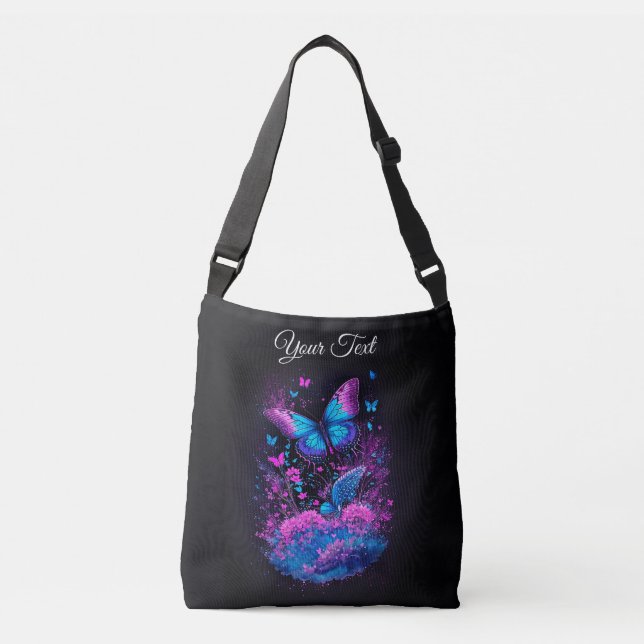 Sac Ajustable élégante aquarelle noire Papillons fleurs chic (Devant)