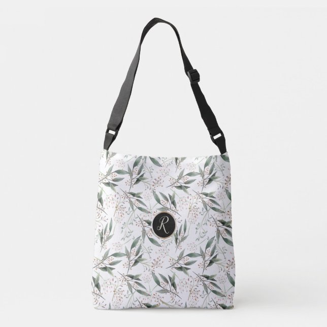 Sac Ajustable Élégante feuille verte fleurie monogramme fleur ro (Dos)