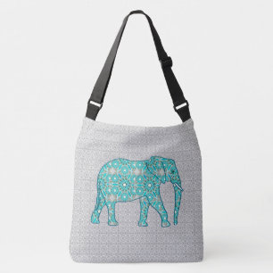 Sac Ajustable Éléphant de fleur de mandala - turquoise, gris et