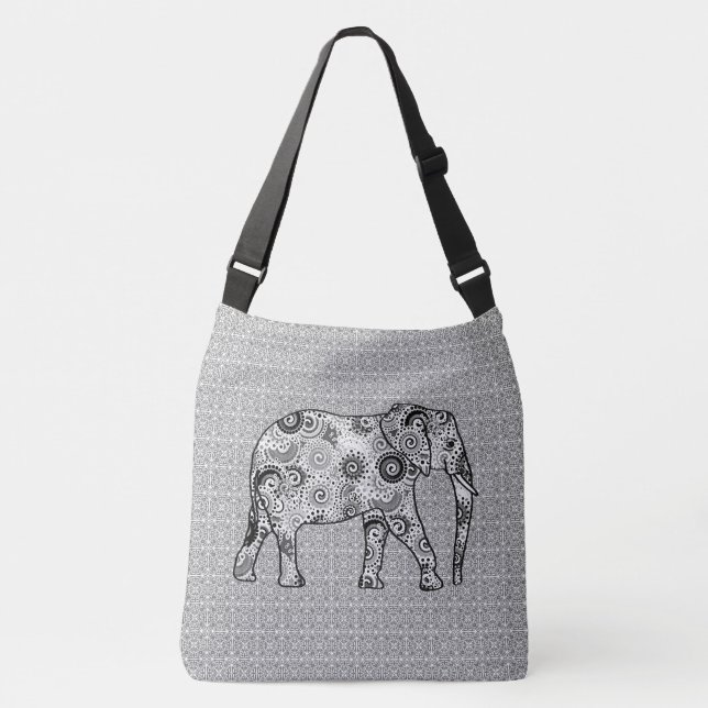 Sac Ajustable Éléphant de remous de fractale - gris, noir et (Devant)