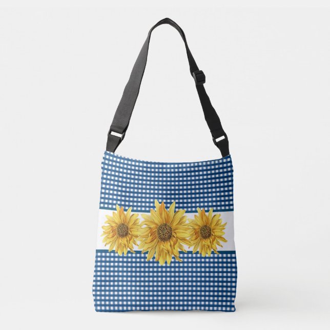 Sac Ajustable En vichy bleu marine avec tournesols (Devant)