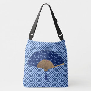 Sac Ajustable Fan japonaise, motif de libellule, bleu de cobalt